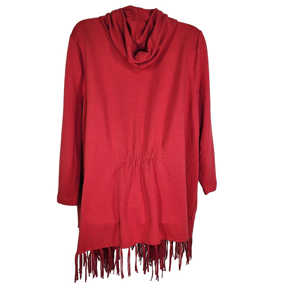 Chicos Zenergy Women’s Sweater Open Cardigan Hooded 3/4 Sleeve Fringe Red Large - Picture 2 of 10